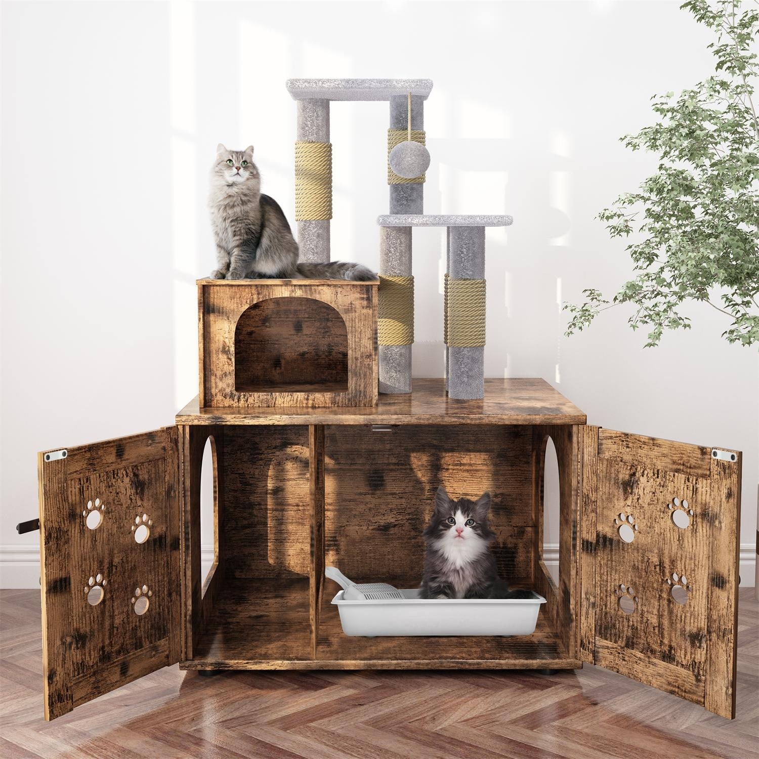 Cat tree hotsell litter box combo