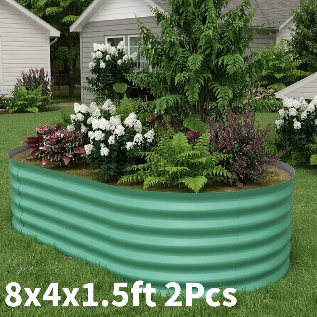 8x4x1.5ft 2Pcs Galvanized Raised Garden Bed Planter Boxes Outdoor, Green for Vegetables, Fruits, Flowers, Herbs - N/A