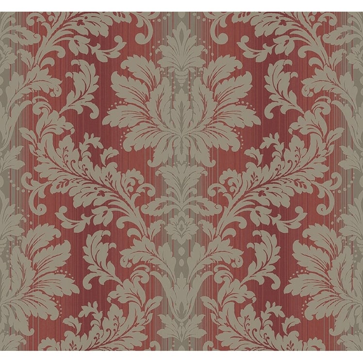 Seabrook Designs Bronte Damask Unpasted Wallpaper - 27 in. W x 27 ft. L - Metallic Maroon & Charcoal
