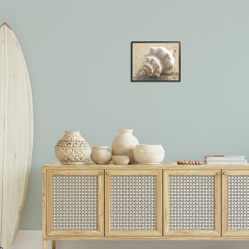 Stupell Neutral Tone Conch Shell Framed Giclee Art Design By Dora Rotondella