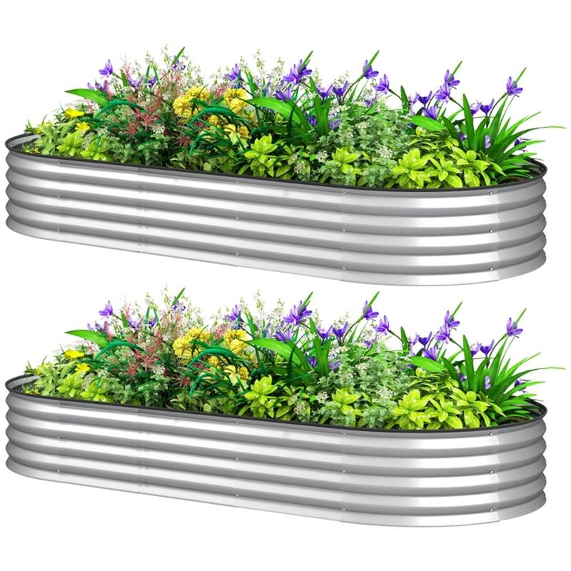 Set of 2 Galvanized Steel Raised Garden Beds Large Outdoor Planters for Vegetables Flowers - 84.6" W x 35.4" D x 11.8" H - Silver