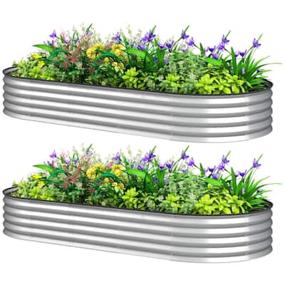 Set of 2 Galvanized Steel Raised Garden Beds Large Outdoor Planters for Vegetables Flowers - 84.6" W x 35.4" D x 11.8" H