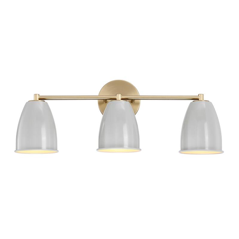 Biba 24 in. 3-Light Brushed Gold Modern Vanity Light with Grey Sky Metal Shades