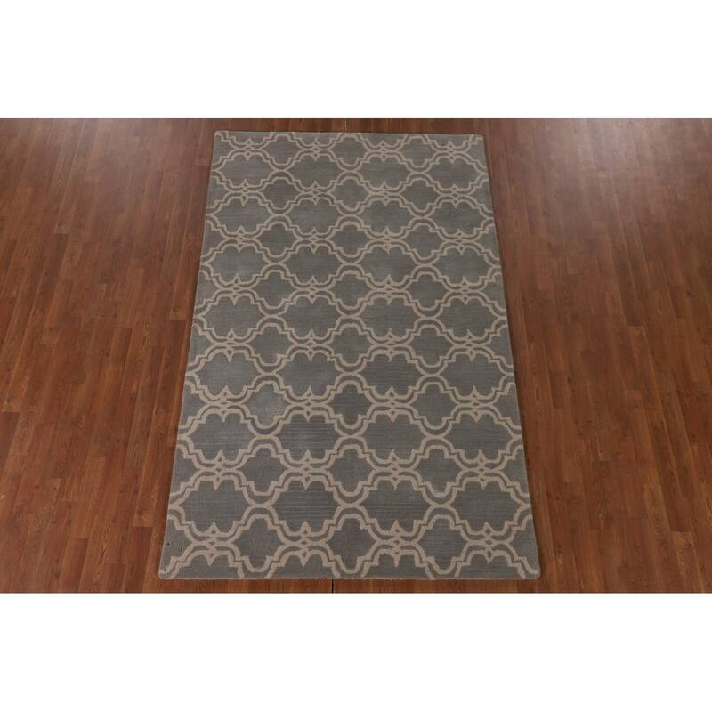 Trellis Indian Area Rug Hand-Tufted Wool Carpet - 5'0" x 8'0"