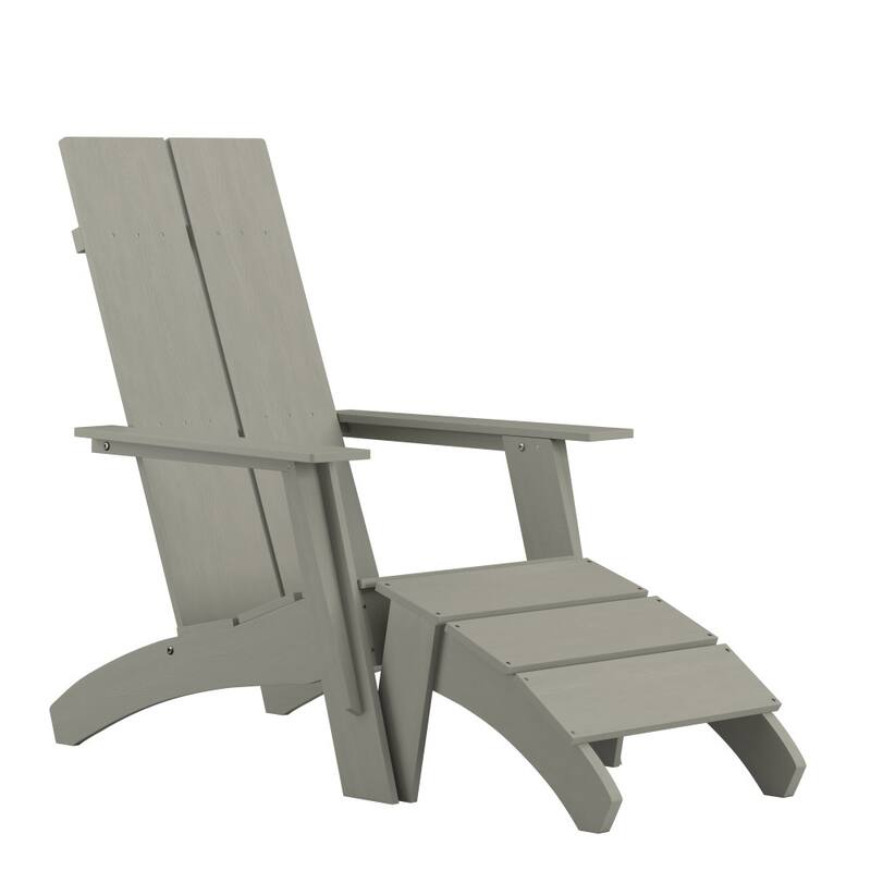Modern All-Weather Dual Slat Adirondack Style Chair with Footrest