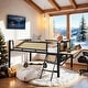 preview thumbnail 1 of 16, Stylish & Simple Single Full metal loft bed with rectangular desk, LED lights, storage shelves, safety guard and ladder, Natural Natural