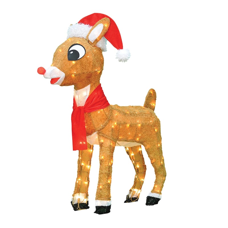 24" Rudolph 3D Pre-lit LED Yard Art Rudolph with Santa Hat and Scarf