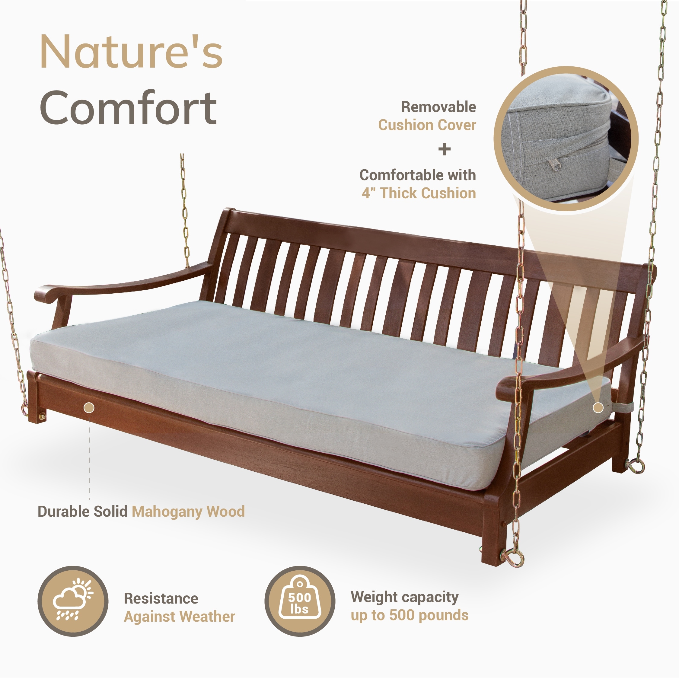 Cambridge Casual Como Mahogany Outdoor Swing Daybed with Cushion