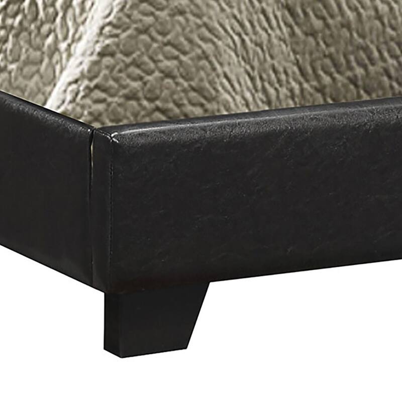 Black Upholstered Panel Eastern King Bed with Solid Wood Legs