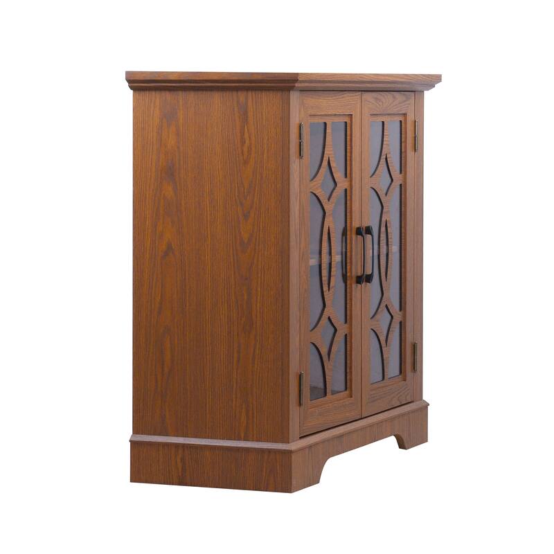 Anmytek Dark Oak Storage Sideboard Buffet Cabinet with Glass Doors & Adjustable Shelf for Dining Kitchen Living Room