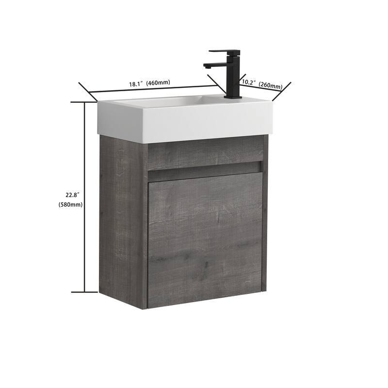 18'' Floating Wall-Mounted Bathroom Vanity with White Resin Sink ,Soft-Close Cabinet Door