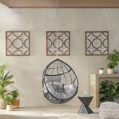 Roomfitters Modern Hanging Egg Chair, Wicker Rattan Swing with Soft Cushions and 8FT Chain, for Indoor Outdoor Use