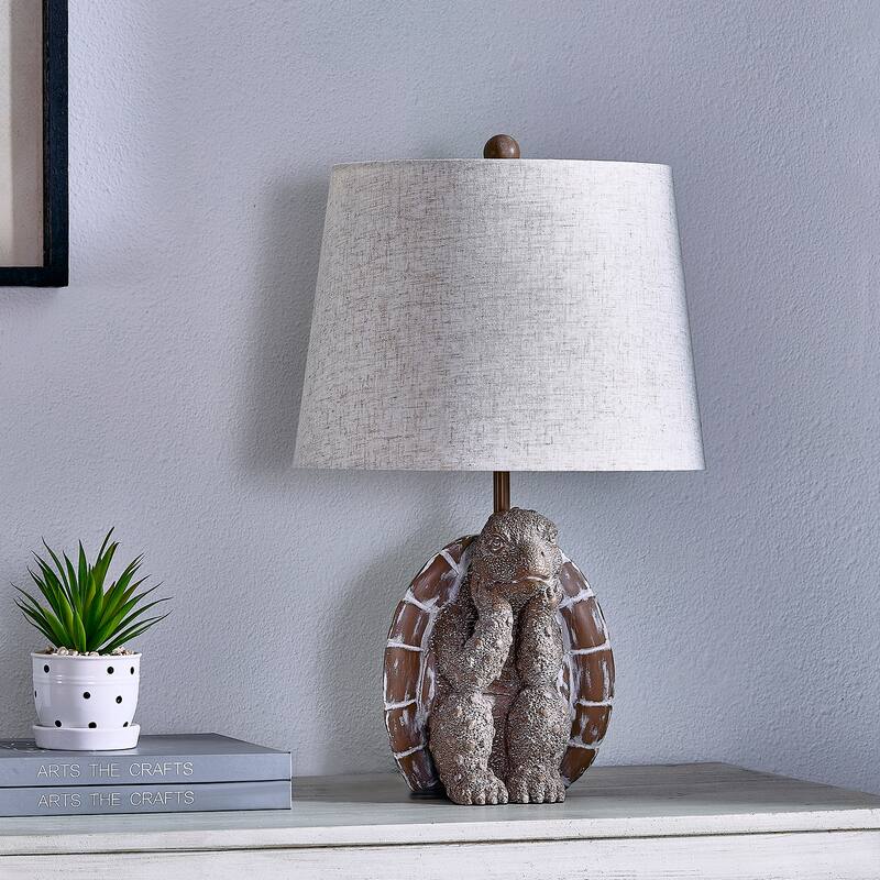 19.5" Brown Textured Resin Turtle Table Lamp - 12" x 12" x 19.5"