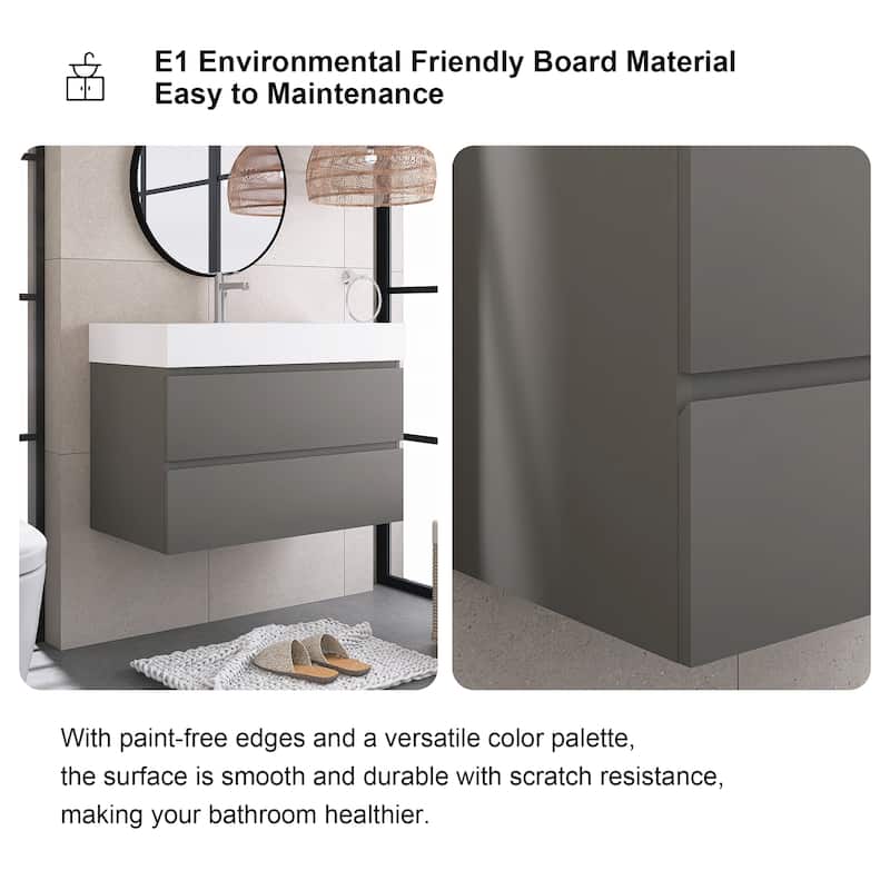 Floating Bathroom Vanity with Solid Surface Top