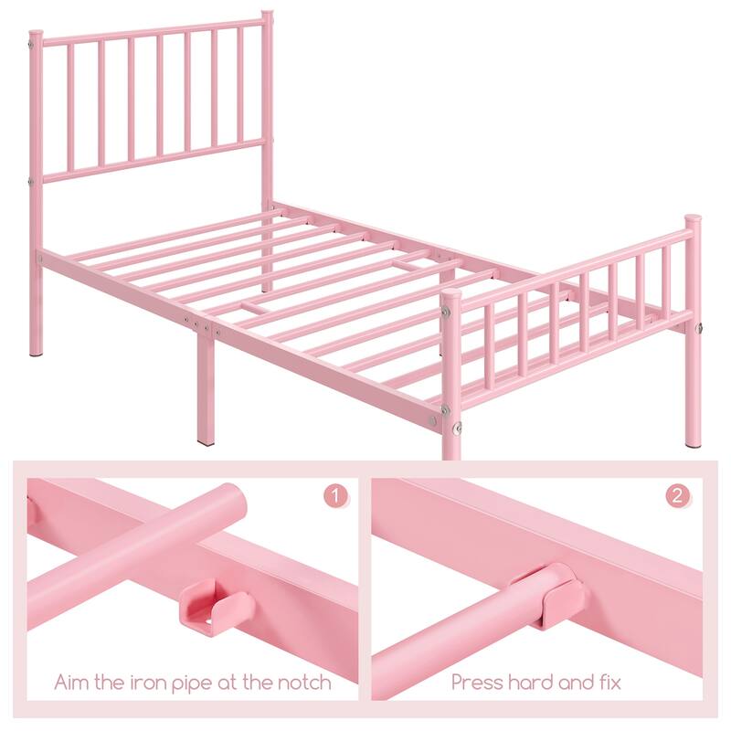 Yaheetech Minimalist Metal Platform Bed Frame with Spindle Headboard and Footboard