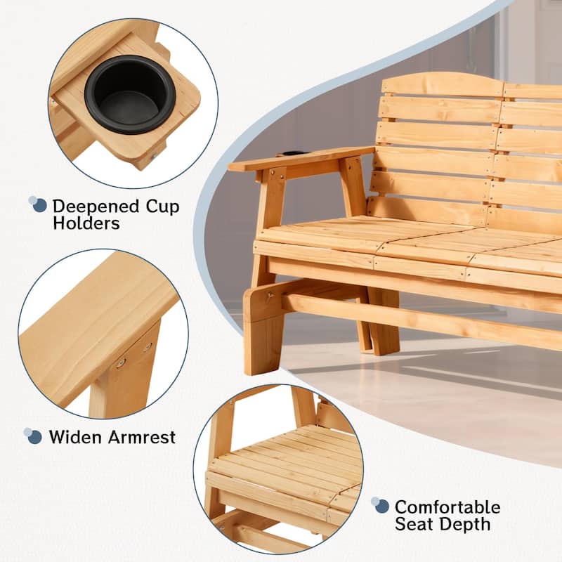 All-Weather Outdoor Glider Chair with Cup Holders, High Backrest & Wide Armrests, Perfect for Gardens, Patios, and Porches