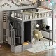 preview thumbnail 2 of 11, Twin Size Loft Bed with Bookshelf,Drawers,Desk,and Wardrobe,Gray,Elegance Unique Design Wood Loft Bed,Beautiful Kid Bed