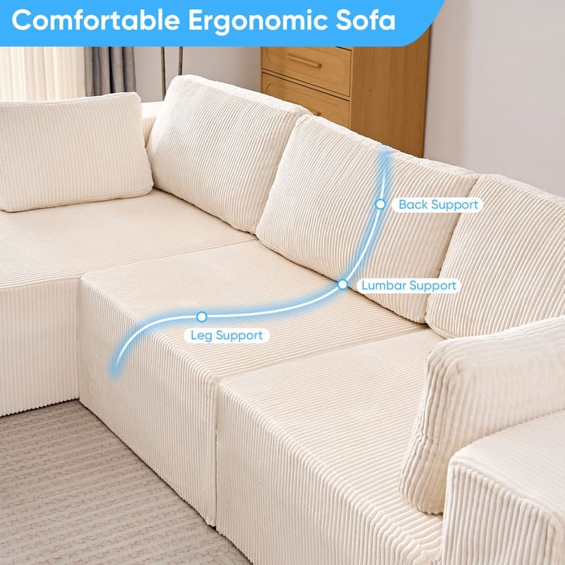 Mixoy 3-Pcs Free Combination Modular Sectional Sofas,Corduroy Compressed L-Shaped Sofa with Flexible Configuration - 3-Seater