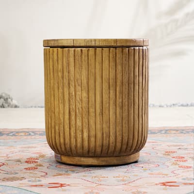 Rustic Faux Wood Terrafab Side Table with Hidden Ice Bucket