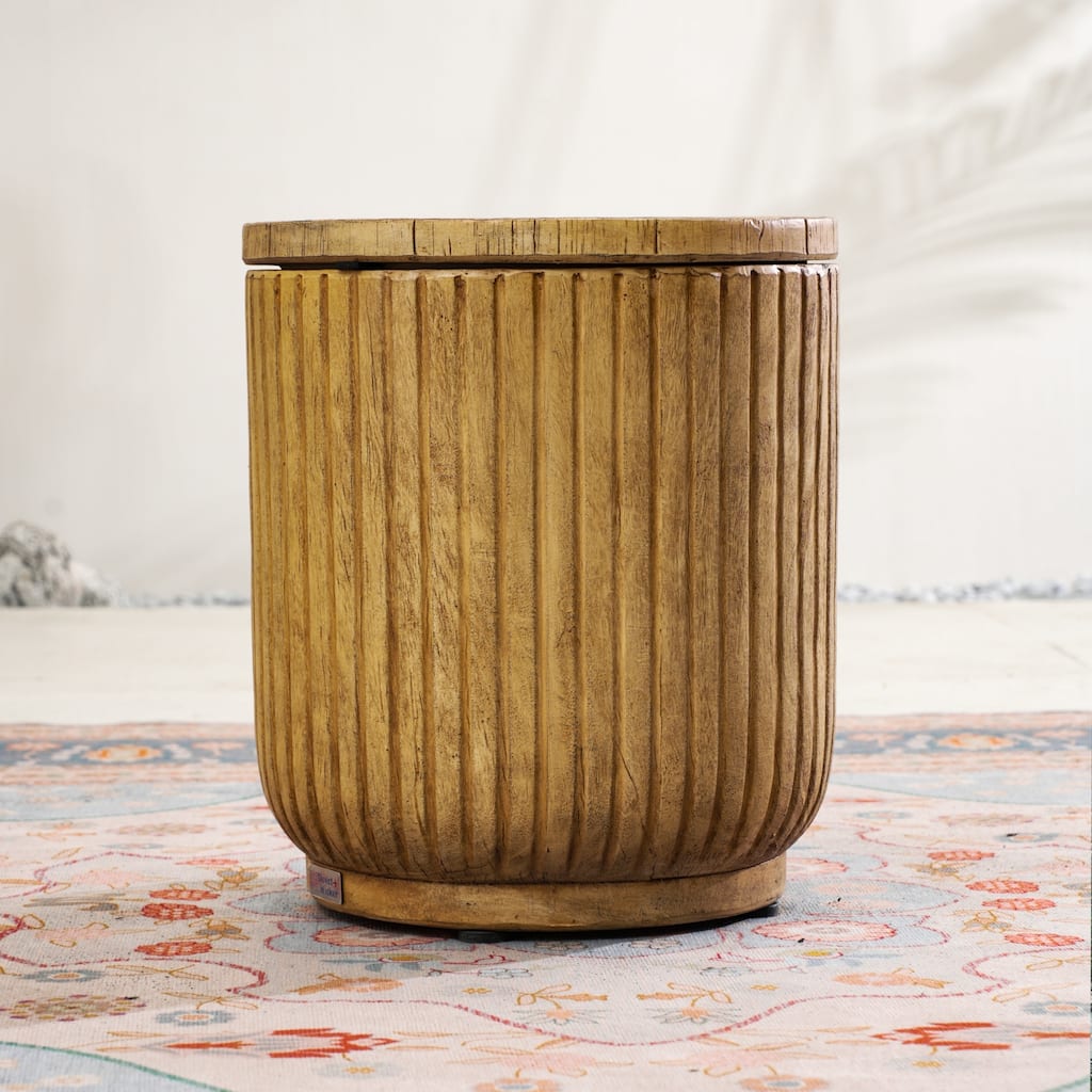 Rustic Faux Wood Terrafab Side Table with Hidden Ice Bucket
