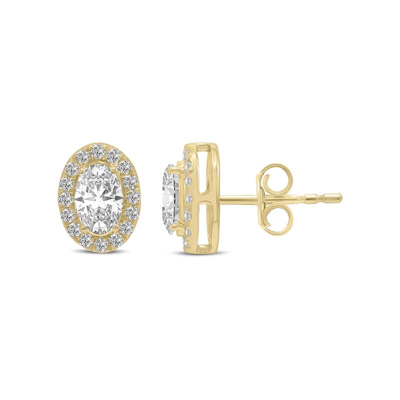 Marquee 1.50 Carat TW Oval Shape Lab Grown Diamond Halo Earrings in 14K Yellow Gold