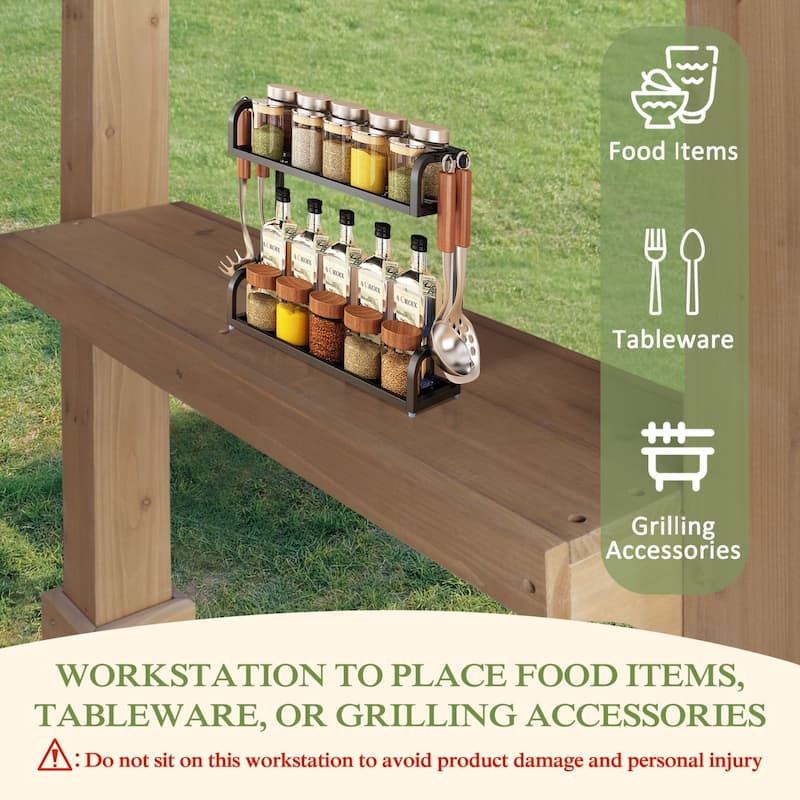 VEIKOUS Wood BBQ Grill Gazebo with Steel Roof for Patio Garden Backyard and Lawn