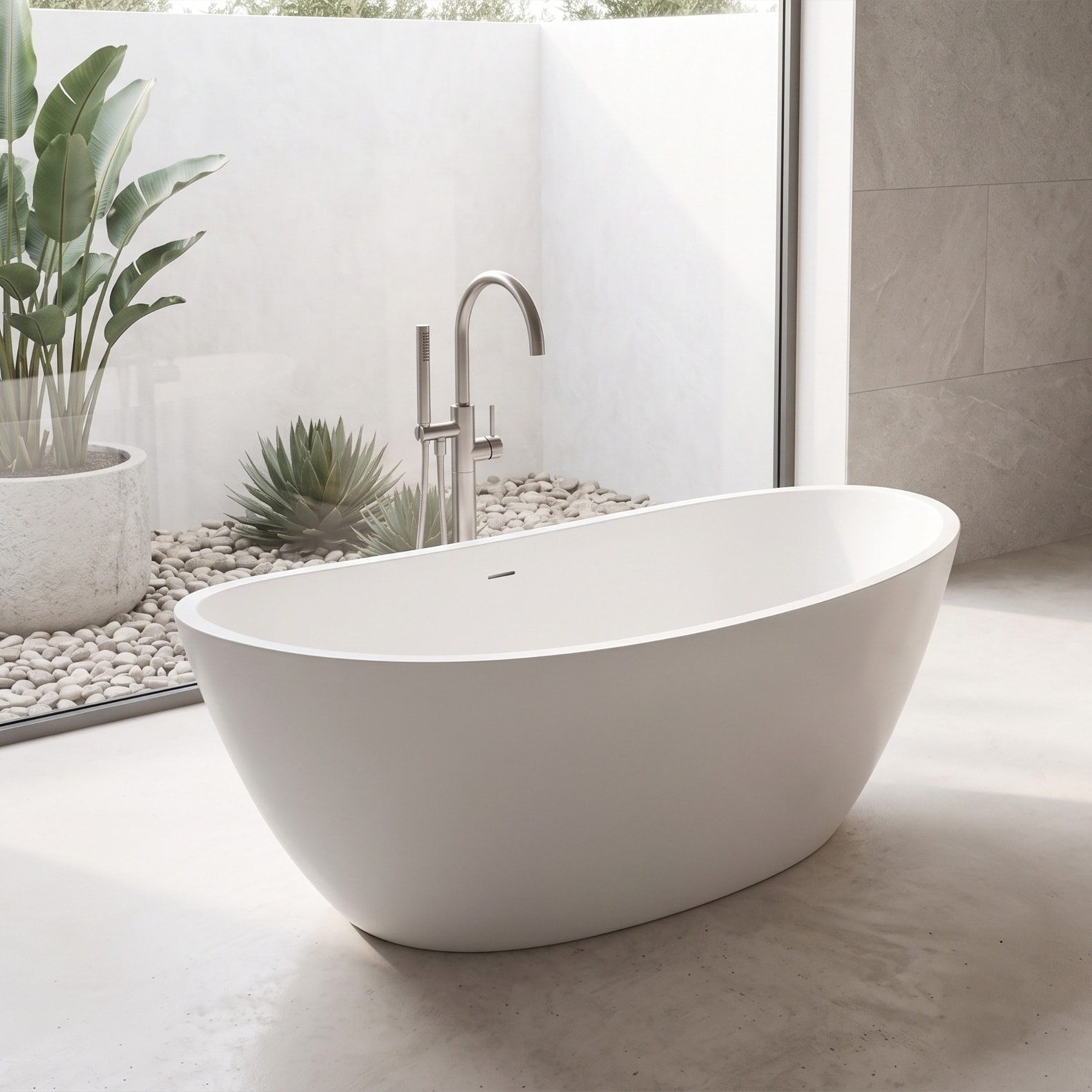 Manhattan 59" Solid Surface Freestanding Soaking Bathtub - Grey, White, Black