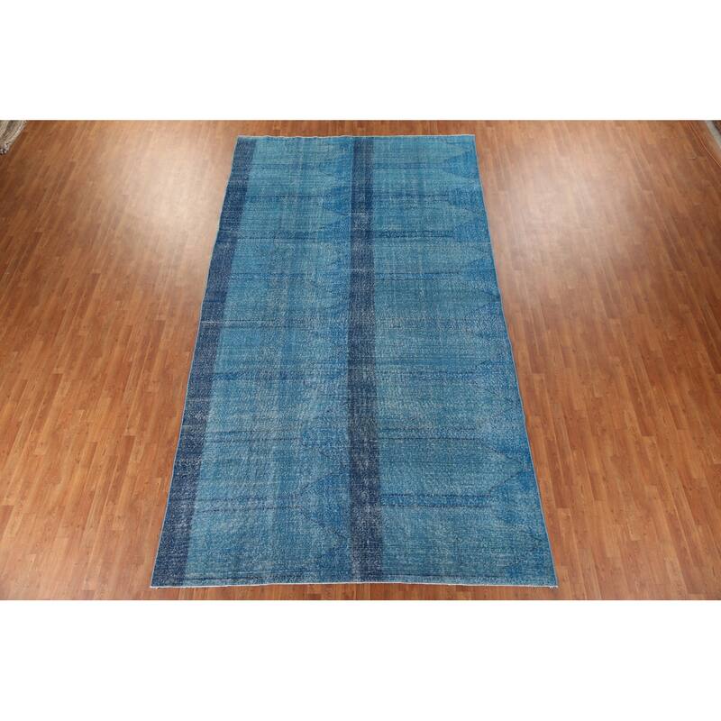 Over-Dyed Blue Anatolian Distressed Vintage Rug Handmade Wool Carpet - 7'10" x 14'0"