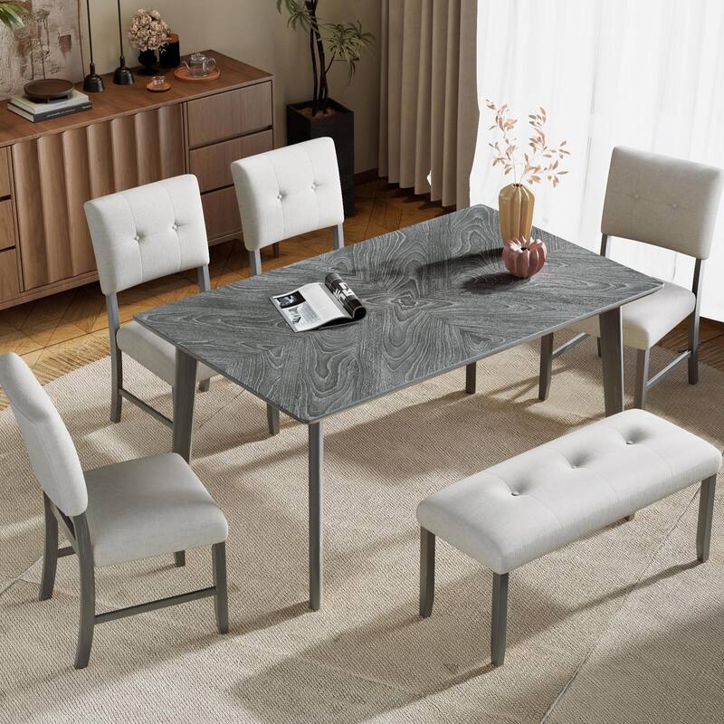 ​Farmhouse Kitchen Set - Table, 4 Chairs & Bench