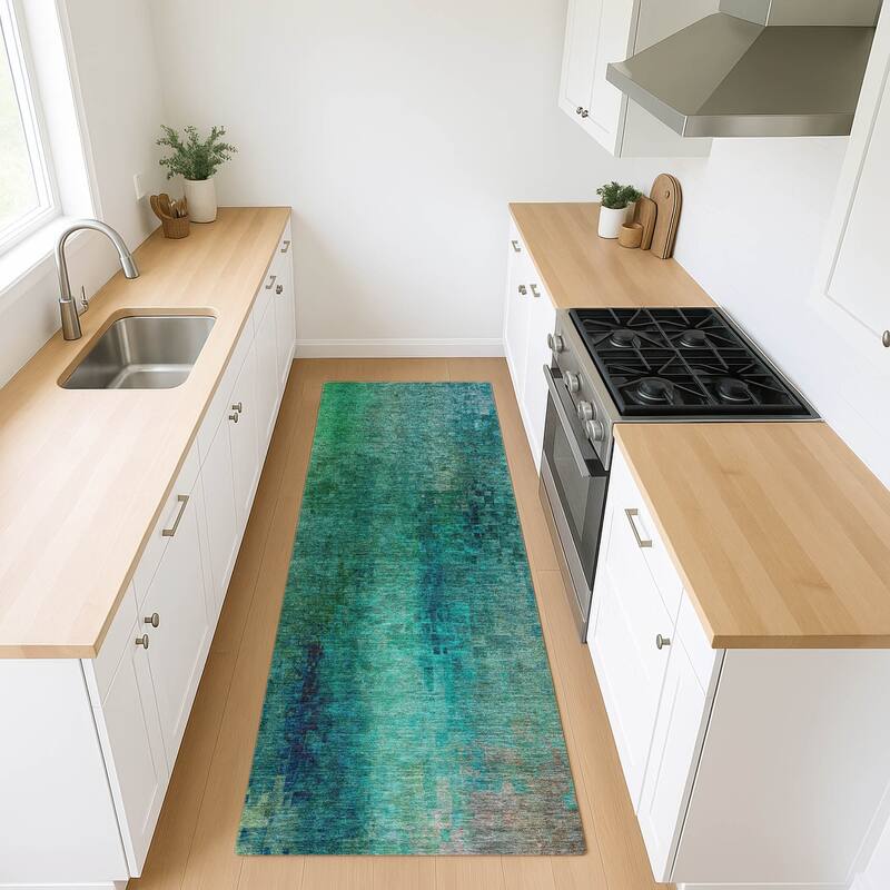 Machine Washable Indoor/ Outdoor Abstract Ombre Chantille Rug