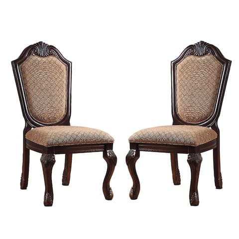 Set of 2 Upholstered Side Chair in Brown and Espresso Finish