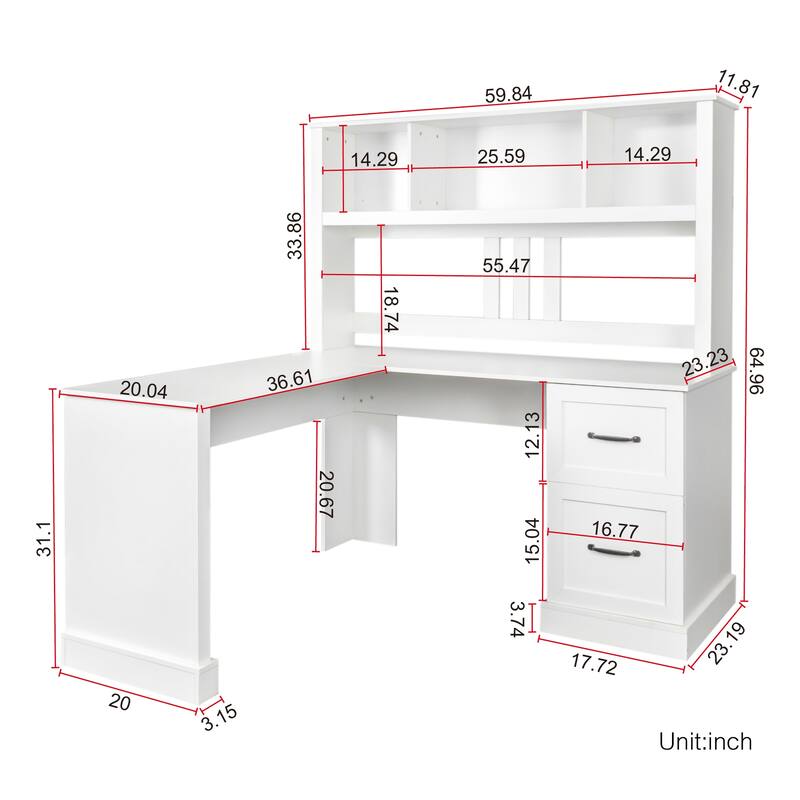 Modern Computer Desk with 2 Tier Storage and Large Drawers and Waterproof Surface for Home Office and Study or Living Room