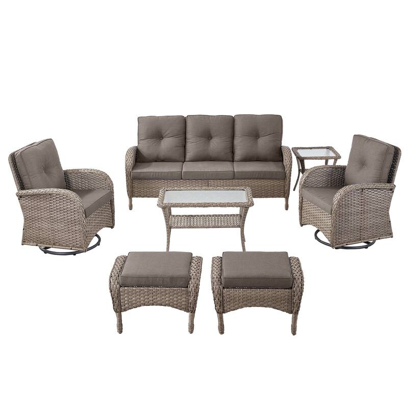 7 Pieces Sofa with Swivel Chairs Ottomans and Table Set