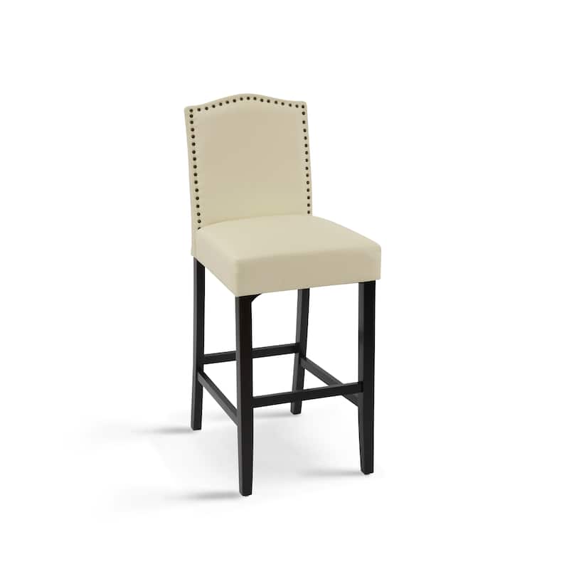 Counter Height Bar Stools Set of 2, PU Leather Upholstered Bar Stools, Dining Chairs with Nailheads & Rubber Wood Legs