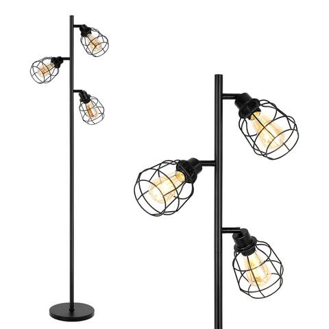 Tree Floor Lamp with 3 Adjustable Arms - Black