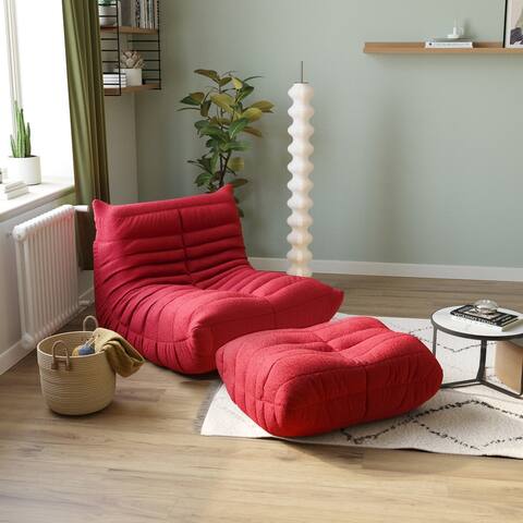Teddy Fabric Soft Single Sofa with Ottoman