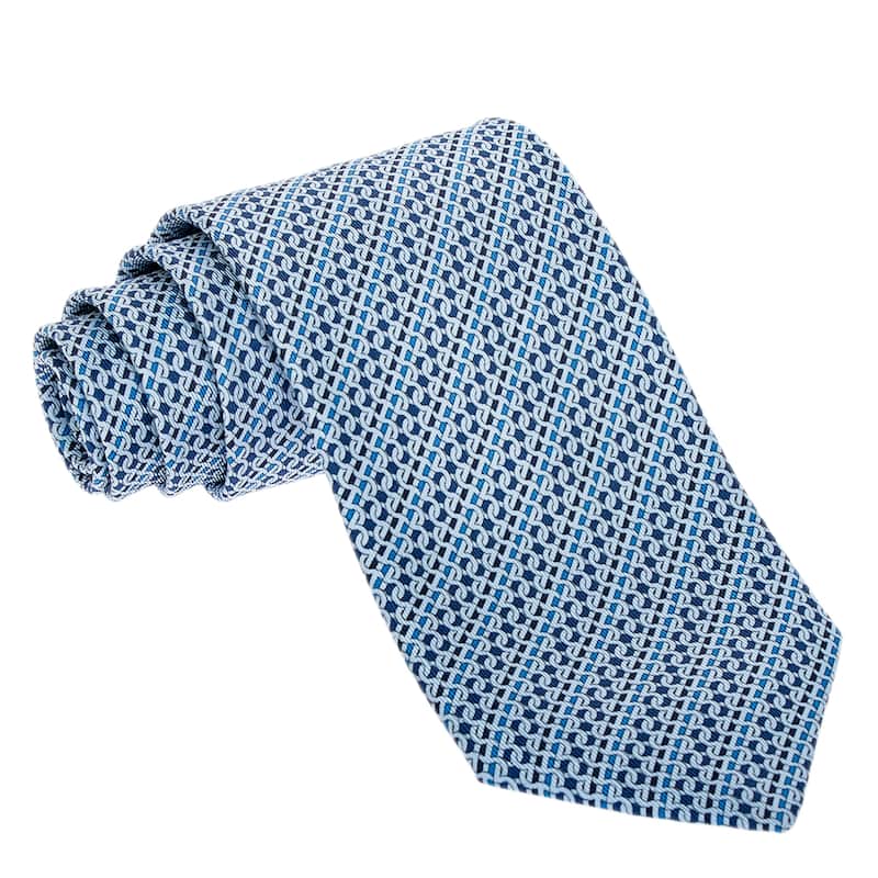 Ferragamo Woven and Striped Print Silk Tie - Blue