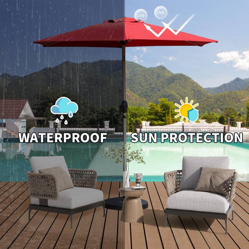 Patio Umbrella, Outdoor Table Umbrella with Crank Handle UV Protection and Waterproof for Garden Patio, Backyard, Pool - Red