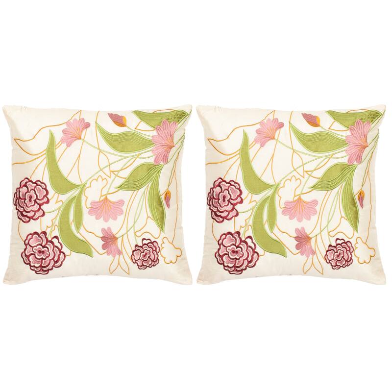 SAFAVIEH Home Pink Ruby 18-inch Square Embroidered Decorative Throw Pillow