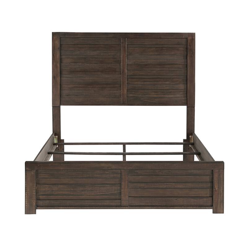 Full Size Wood Panel Bed with Planked Headboard and Rustic Style