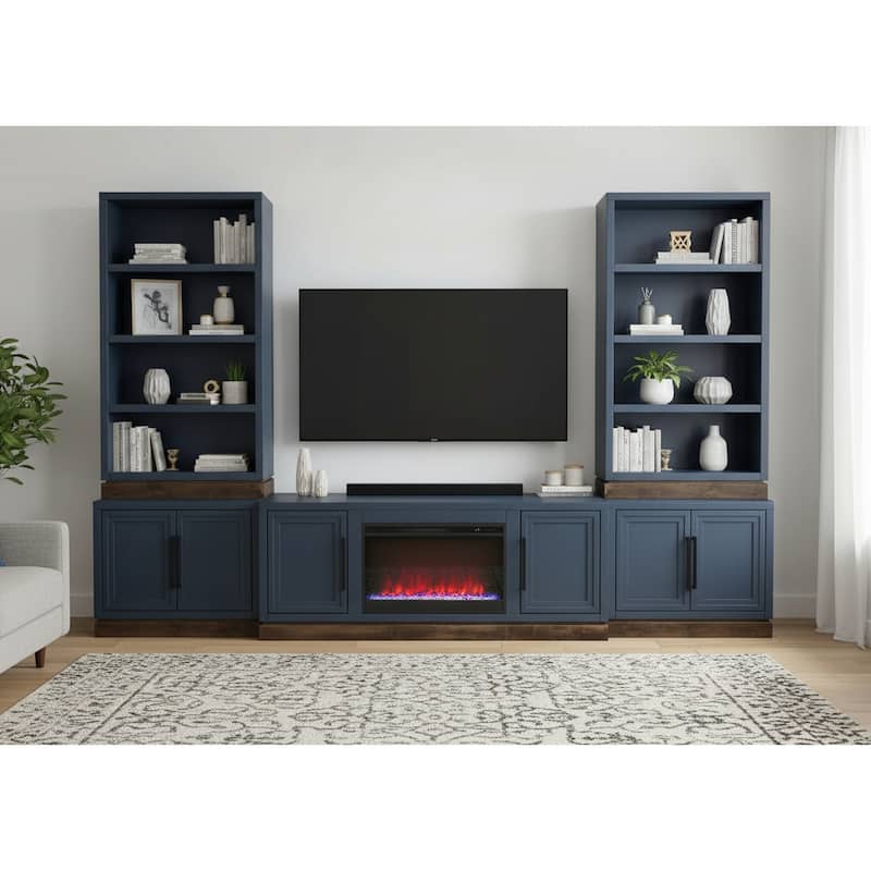 Bridgevine Home Nora 64 inch Fireplace TV Stand, for TVs up to 85 inches, Two-Tone Finish
