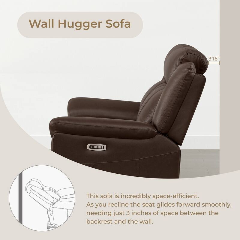 Spruce & Spring Genuine Leather Power Reclining Sofa with Optional Console & Flip-Down Table