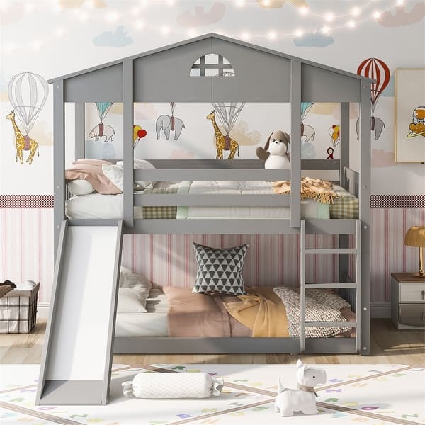 Merax Twin over Twin House Bunk Bed with Convertible Slide and Ladder ...