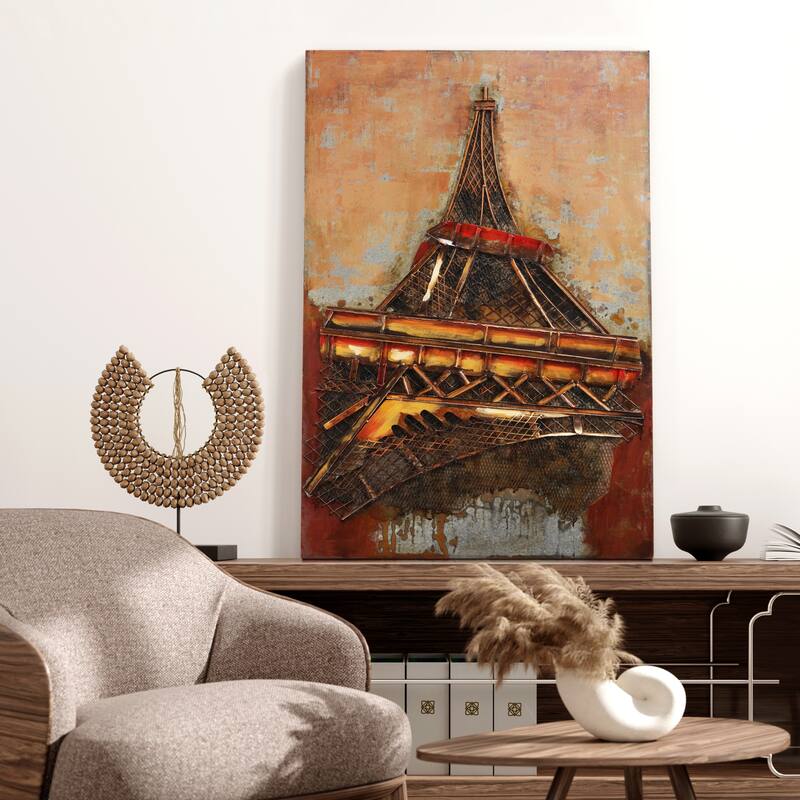 "Eiffel Tower I" Mixed Media Iron Hand Painted 3D Wall Decor
