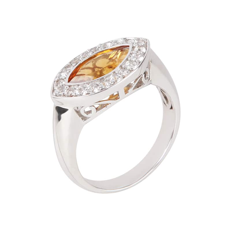 925 Sterling Silver Citrine and White Topaz Ring - 7
