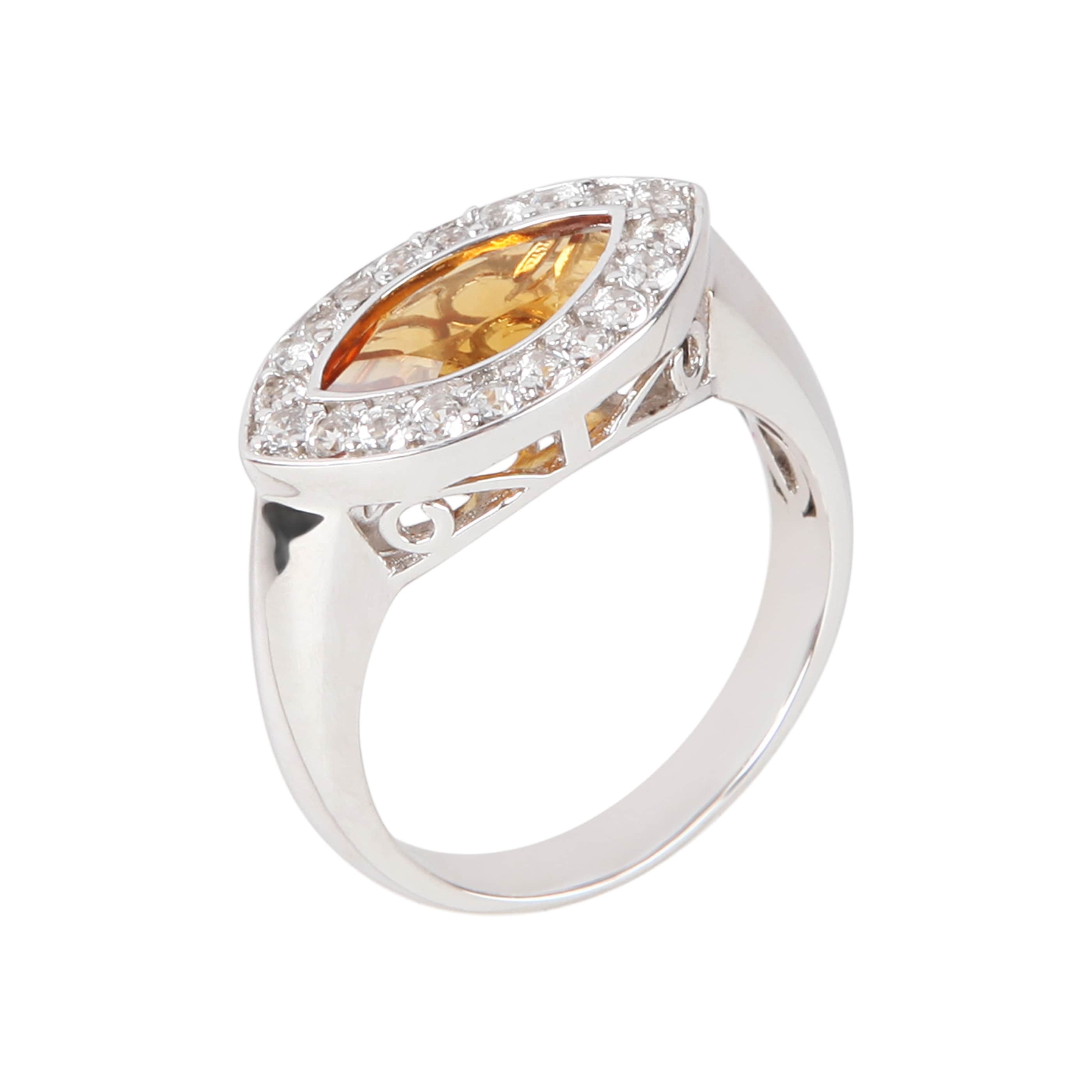 Pinctore 925 Sterling Silver Citrine and White Topaz Ring