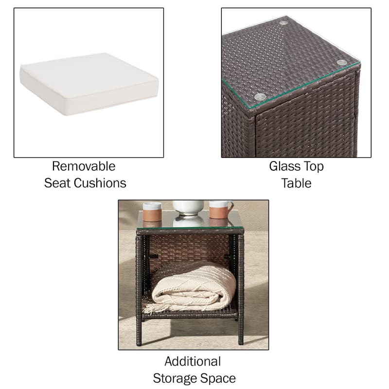 Patio Furniture Set - 3-Piece Outdoor Rattan Seating Set with 2 Cushioned Chairs and Table by Lavish Home (Brown)