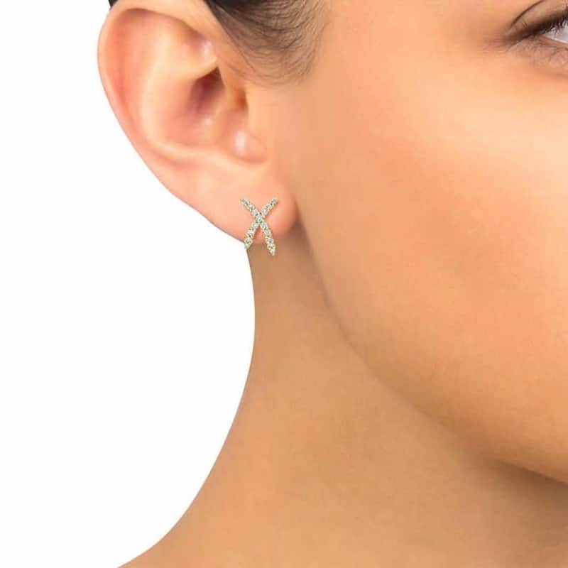 1/2Ct T.W. Diamond Fashion Women's X Shape Lab Grown Earrings Gold Studs