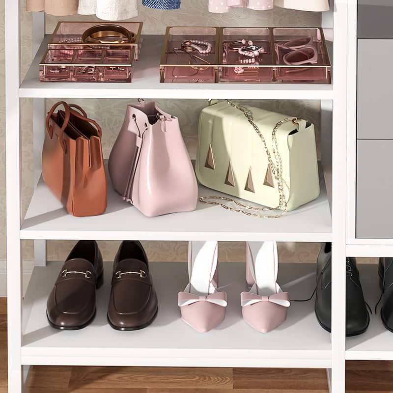 Closet Organizer with Wood Drawers, Garment Rack with Wood Shelves for Reach-in/ Walk-in Closet