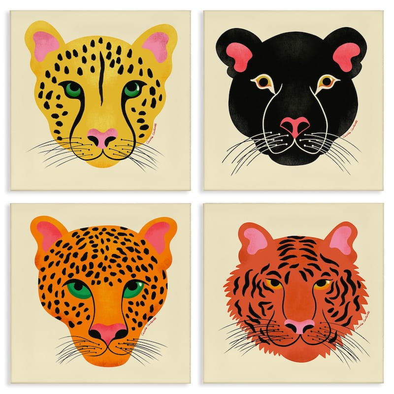 Stupell Modern Jungle Wildlife Faces Canvas Wall Art Design By Carrie Cantwell (Set of 4) - 17 x 17